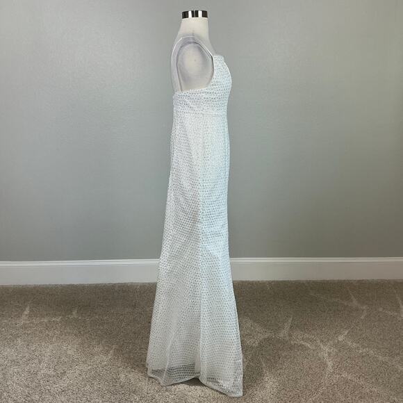 Aidan Mattox White Sequined A-Line Sleeveless Long Evening Gown Size 12 Formal - Picture 3 of 14